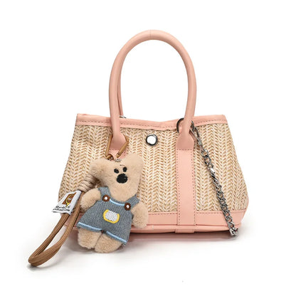 Casual Contrast Color Fashon Lady Straw Handbag for Women Versatile Work Shoulder PU Messenger Bag  Women Bags Designer