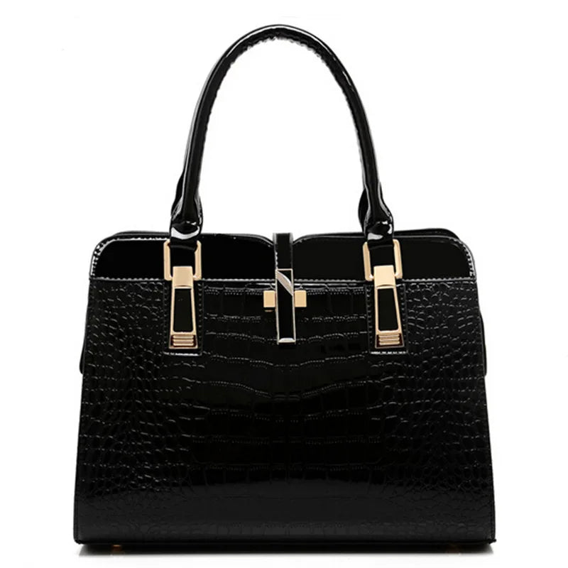 High Quality Shoulder Bags Unique Vintage PU Purse Korea Hand Bag Patent Leather Crocodile Leather Handbags for Women