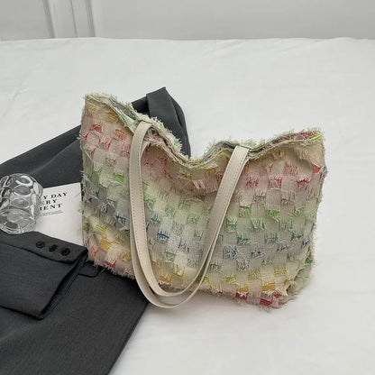 Women's Large Capacity Simple Beautiful Rainbow Geometric Design Crossbody Shopping Shoulder Bag Zip Closure Fashion Style