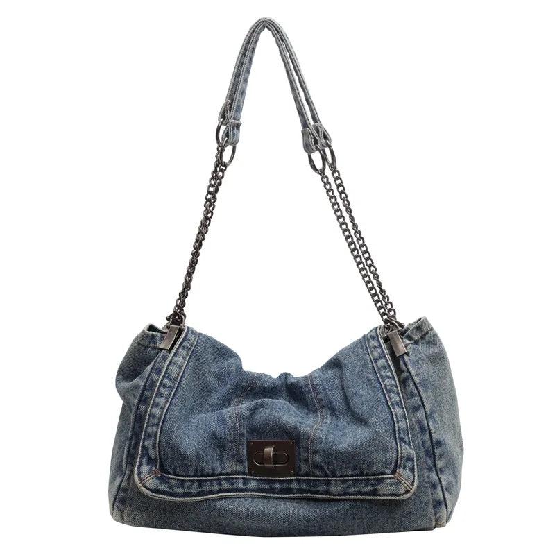High Quality Denim Women's Crossbody Bag Fashionable Zipper Solid Color Handbag Luxury Tote Bags for Women