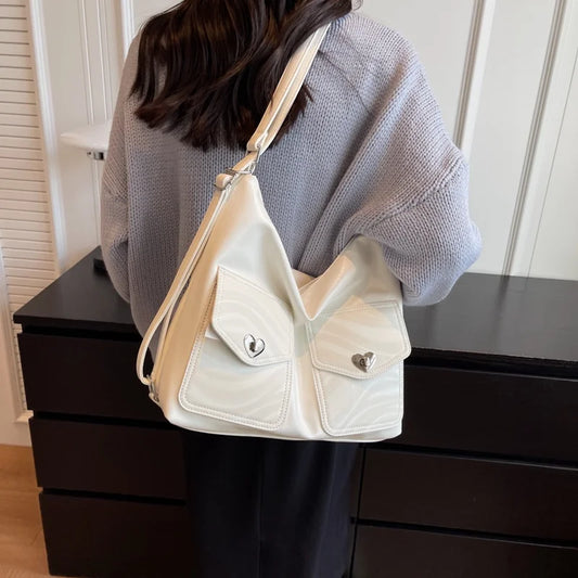 2024 Trendy Casual Niche Design Women's Shoulder Bag Vintage Multi-Use Backpack PU Cotton Single Strap Lock for Spring/Summer