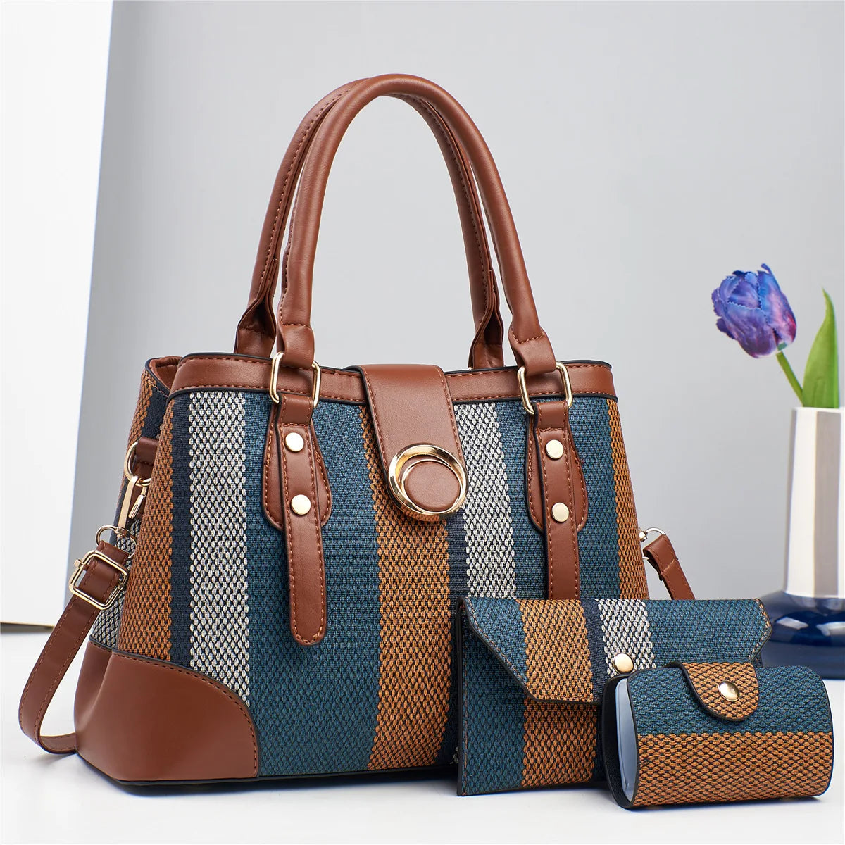 High Aesthetic Three-Piece Set New Tote Bags Large Capacity PU Plaid Pattern Crossbody Bags Elegant Fashion Bags for Women