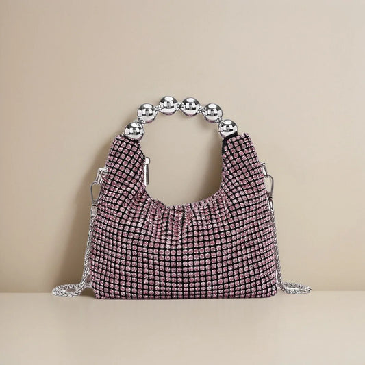 New Rhinestone Evening Bag Pearl Handle Women Fashion Bags with Chain Party Diamond Lattice Shell Handbags for Female