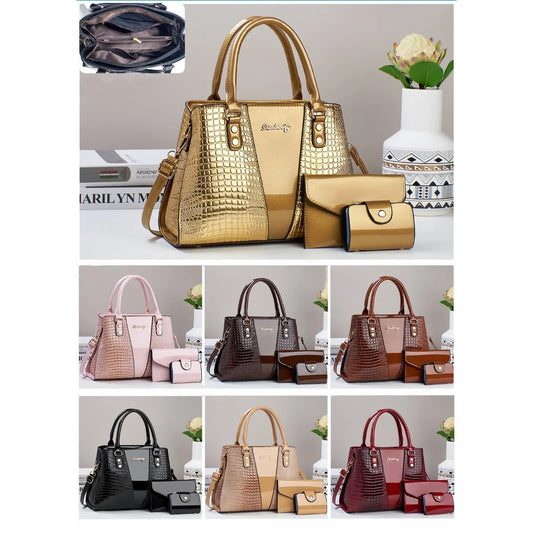 Women's  Elegant Crocodile  Grain Tote Bags a Set of 3 Solid Color Stylish Crossbody Bags for Women  PU Fashion Bags for Women