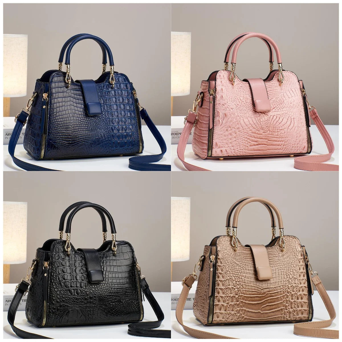 Women's Luxury PU Leather Handbags Large Capacity Crossbody Bag Crocodile Patterned Pure Color Fashion Bags for Women