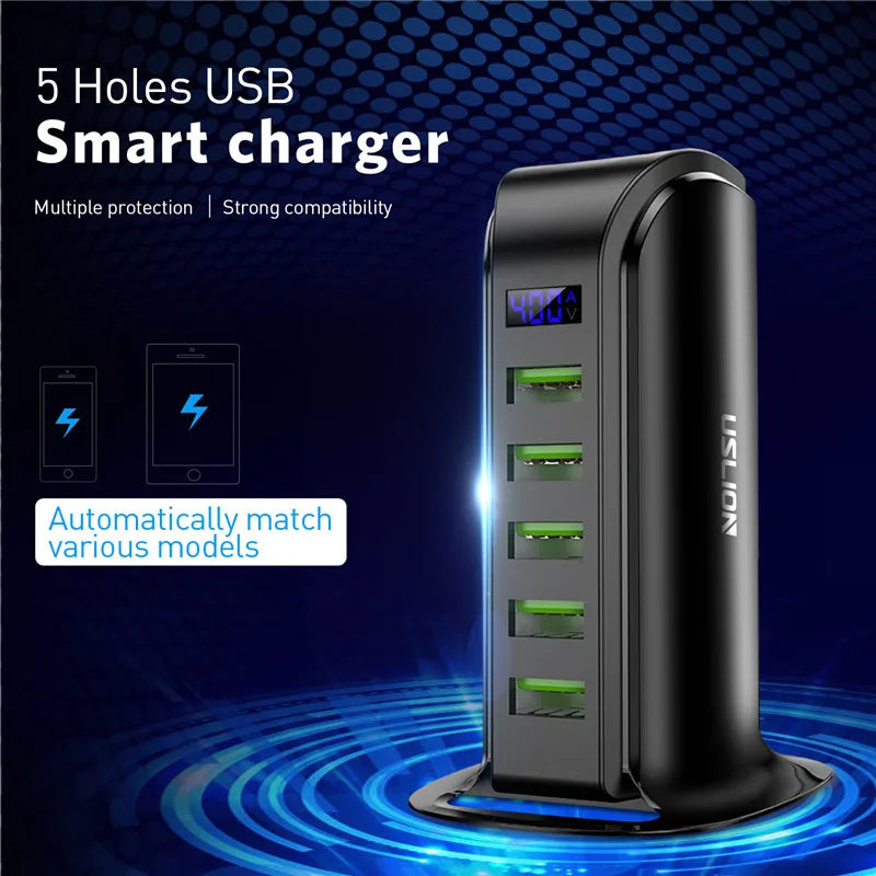 5 Port USB Charger HUB LED Display