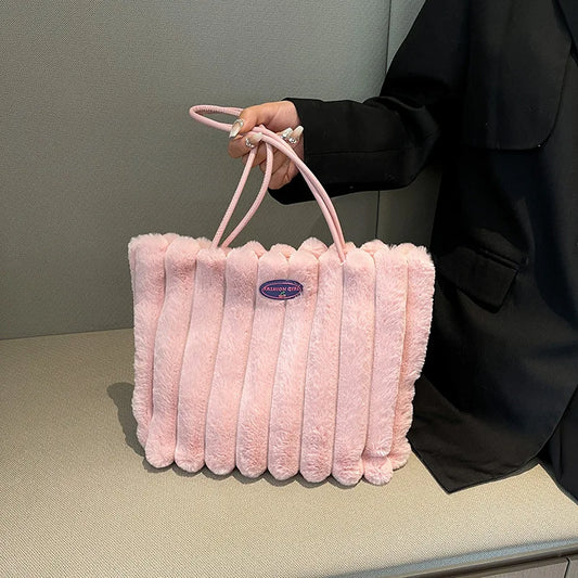 Large Capacity Plush  Women's Tote Bag New Fashion and Versatile Shoulder Bag Leisure Ball Pattern Lightweight Woman Bags