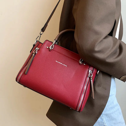 2024 New Fashion Color Collision Cross-body Bag Simple Retro Style Bag for Women Double Zipper Handheld Womens Leather Tote Bag