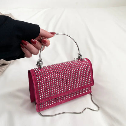 Bright Diamond Woman Vintage Crossbody Shoulder Bag High Quality Chain Small Square Custom Messenger  Shoulder Hand Bag