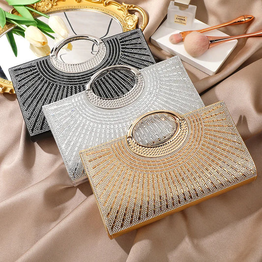 2025 Fashion Silver Sparkling Banquet Bag Handbag with Diamonds Women Bags Brand Luxury Diamond-Encrusted Evening Bag