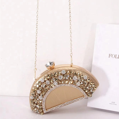 Factory Party Gathering Designer Taschen Evening Bags New Fan-Shaped Rhinestone Crossbody Bag Pu Clip Buckle Ladies Purse Luxury