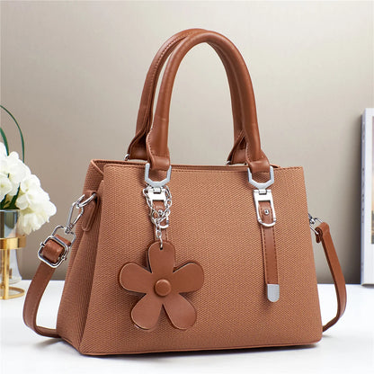 Minimalist Stylish PU Handbags Classical Pure Color Single Shoulder New Crossbody Bag Flower Pendant Fashion Bags for Women