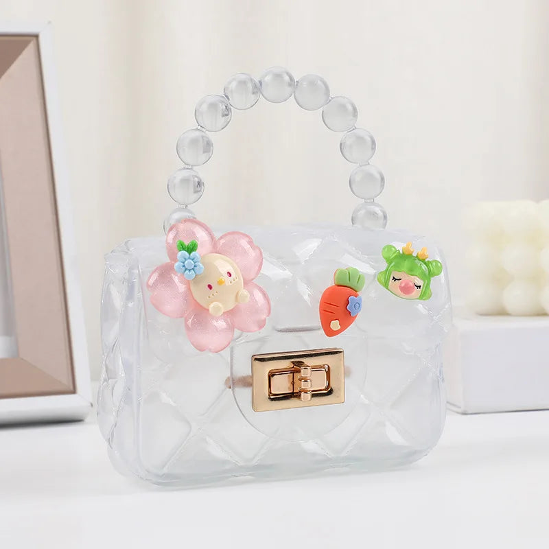 Cutey Coin Purse Lock Button Small Square Handbags for Kids Girls Flower Children Shoulder Crossbody Bags Cheap Wholesale