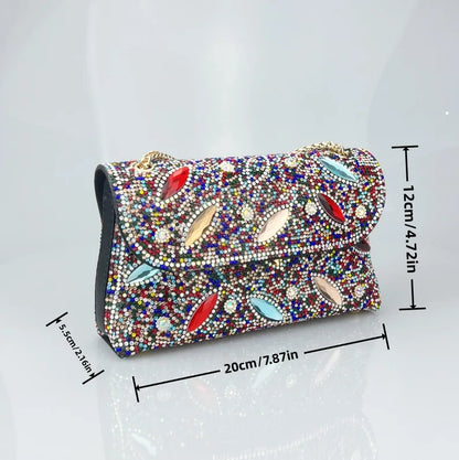 Tendencia Chain Bag with Diamonds for Women Branded Handbags for Women Zipper Pu Polyester Bags with Full Stone for Women