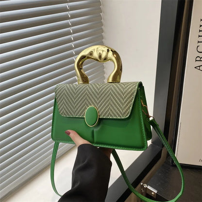 Woman Crossbody Bags with Chain PU Single Shoulder Bags Woven Ladies Square Leather Bucket Shoulder Strap Handbag Crossbody Bag