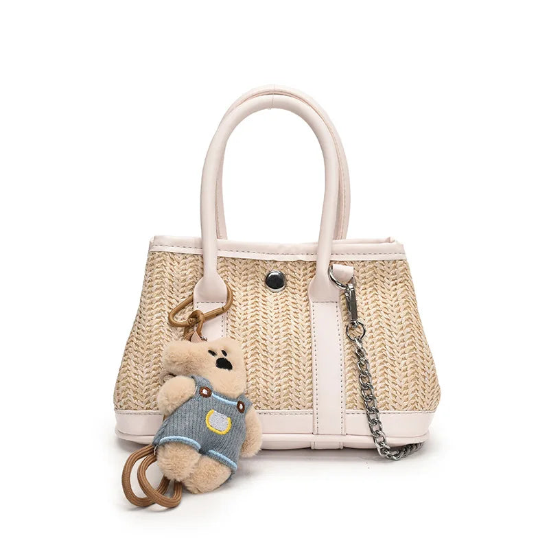 Casual Contrast Color Fashon Lady Straw Handbag for Women Versatile Work Shoulder PU Messenger Bag  Women Bags Designer