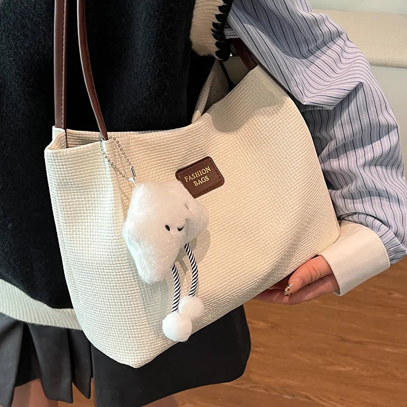 Large Capacity Fashion Lady Bag for Women 2025 New Autumn Versatile Canvas Shoulder Bag Leopard Magnetic Clasp Handbag Design