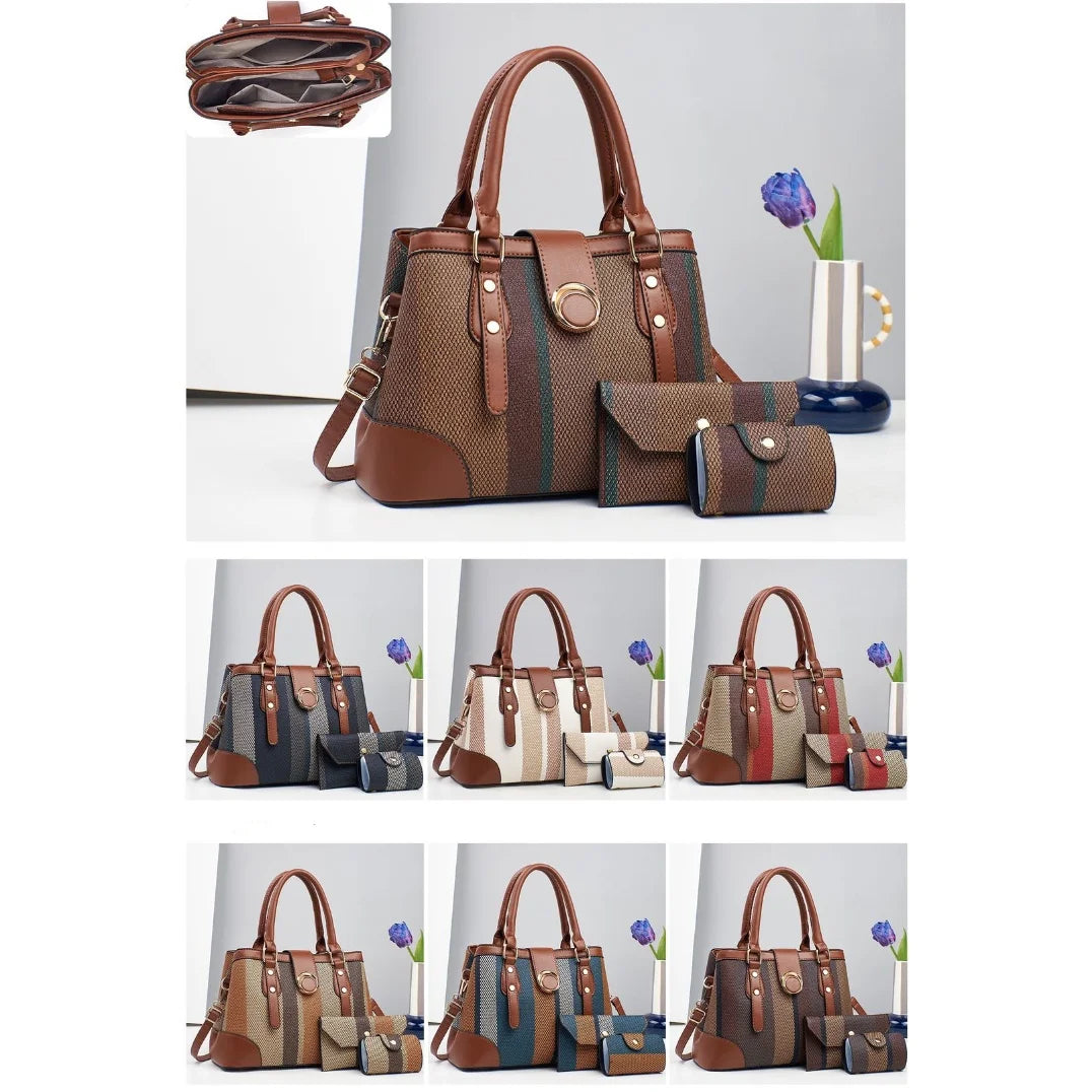 High Aesthetic Three-Piece Set New Tote Bags Large Capacity PU Plaid Pattern Crossbody Bags Elegant Fashion Bags for Women