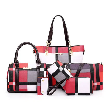New Fashion Luxury Handbags New 6 PCS Set Women Plaid Colors Handbag Female Shoulder Bag Travel Shopping Fashion Bags for Women
