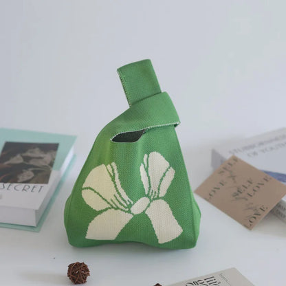 Women's Knitted Bucket Tote Bag Custom Logo Open Closure Woven Souvenir Vest Polyester Lining Simple Design for Everyday Use