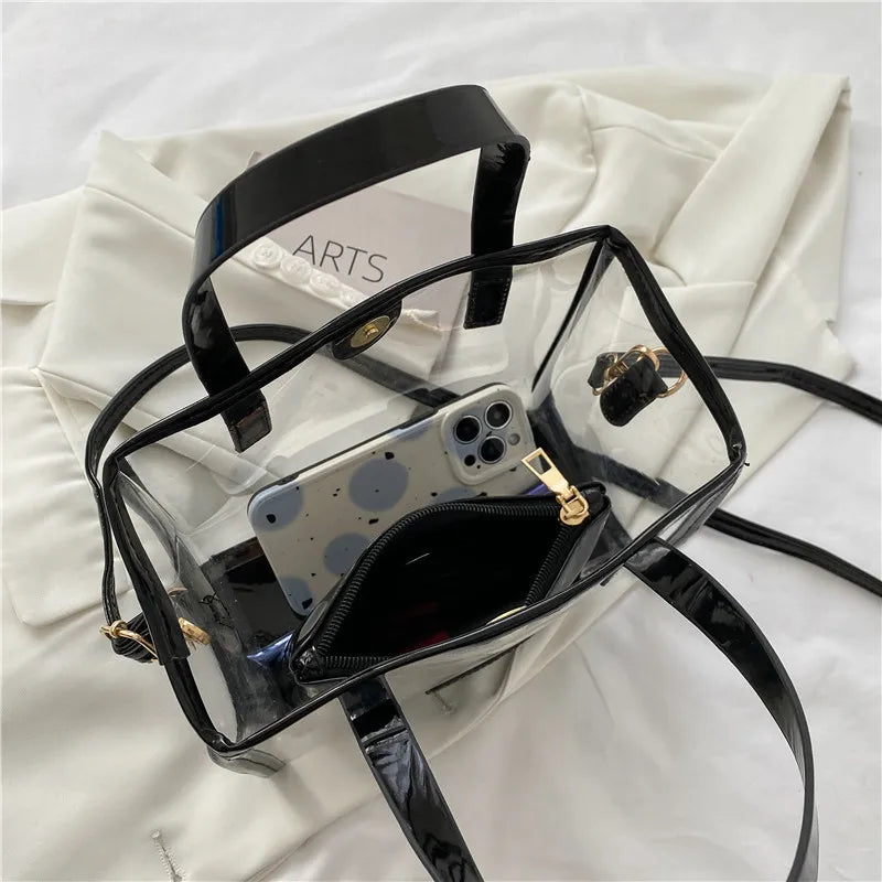 2025 Women Handbags Ladies Clear Color Fashion Women Square Small Pvc Tote Bag Female Cross Body Handbag Jelly Bag Sets
