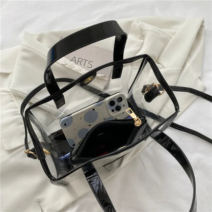 2025 Women Handbags Ladies Clear Color Fashion Women Square Small Pvc Tote Bag Female Cross Body Handbag Jelly Bag Sets