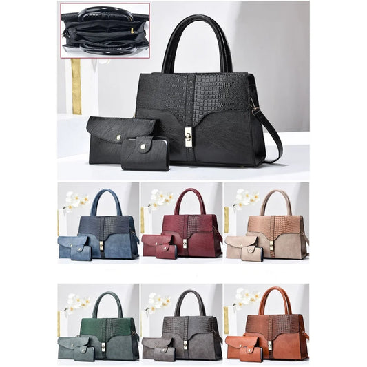 Women's Three Piece Set Luxury Handbag  Large Capacity Single Shoulder Crossbody Bag Crocodile Grain PU Fashion Bags for Women