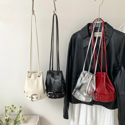 2025 Autumn Casual Drawstring Ruffles Cylinder Shoulder Bags High Quality Waterproof Handbags Mini Crossbody Bags for Women