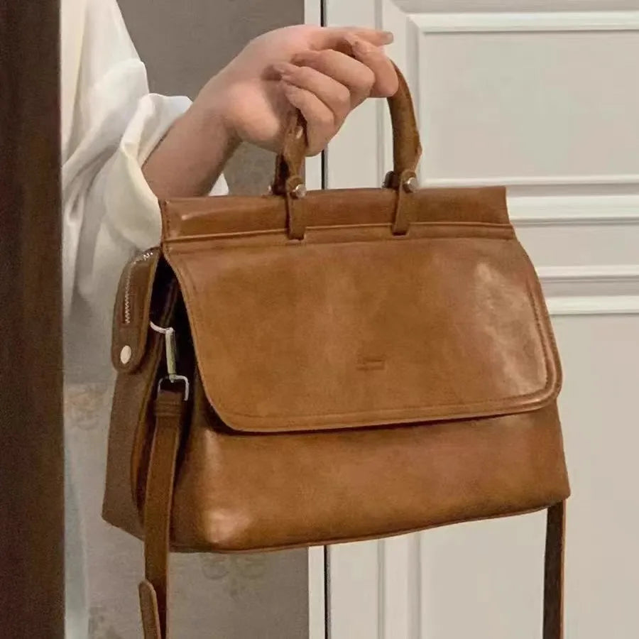 2025 New Tide Retro Multi-Compartment Bag Tote Messenger Bag for Work Women Large Capacity Pu Crossbody Bag Luxury Daily Fashion