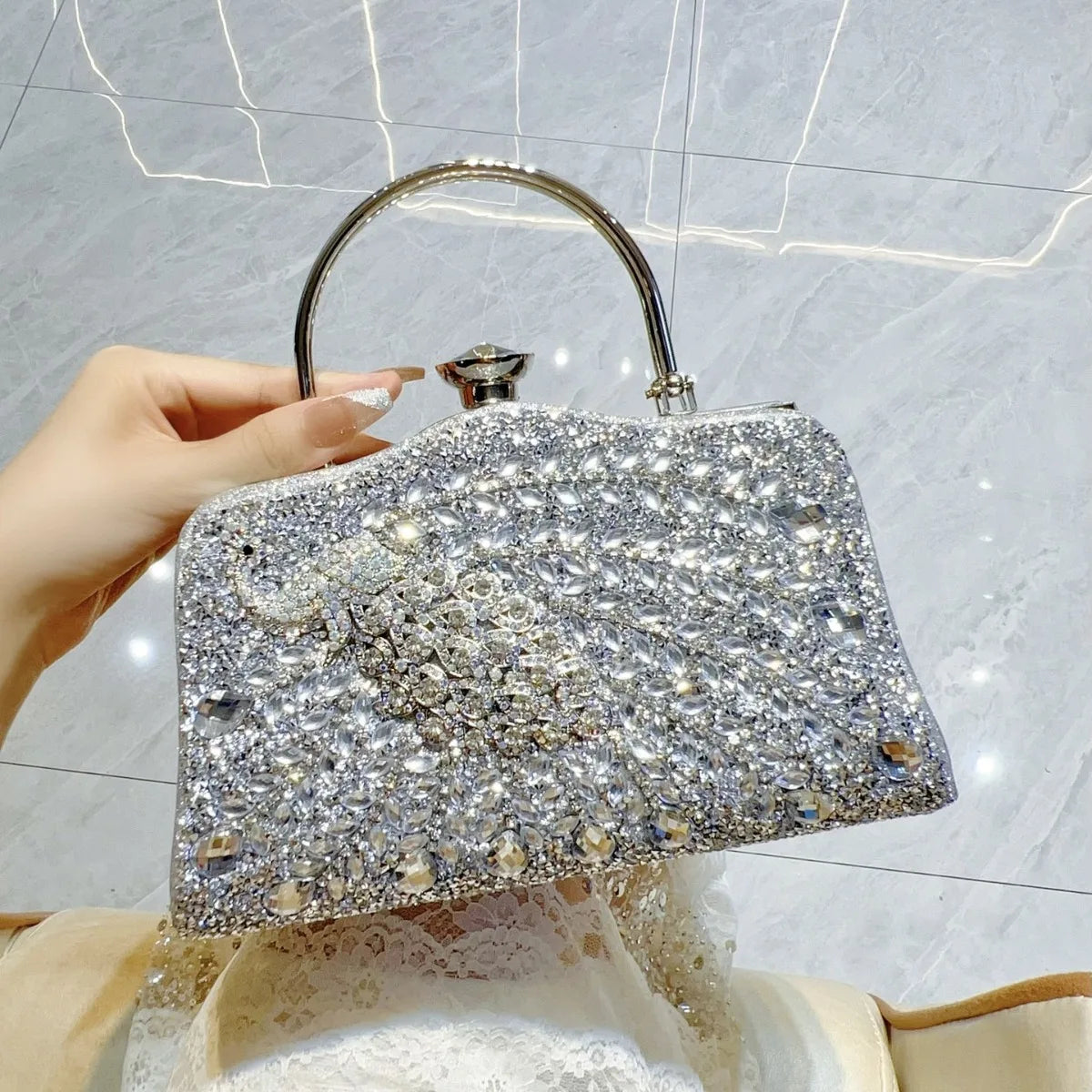 2025 Sac Main Femme Ladies Women Brand Handbags  Sparkly Rhinestone Sequin Glitter Bag Clutch Bag  Full Diamond Dinner Bag