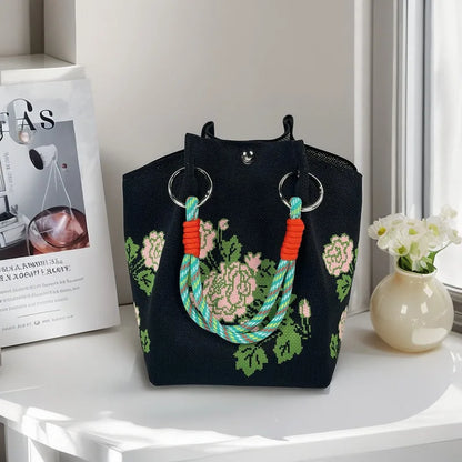 Wholesale Bags Fashion Single Shoulder Retro Embroidered Flower Bag Handbags for Women Luxury Designer Button Polyester Bag
