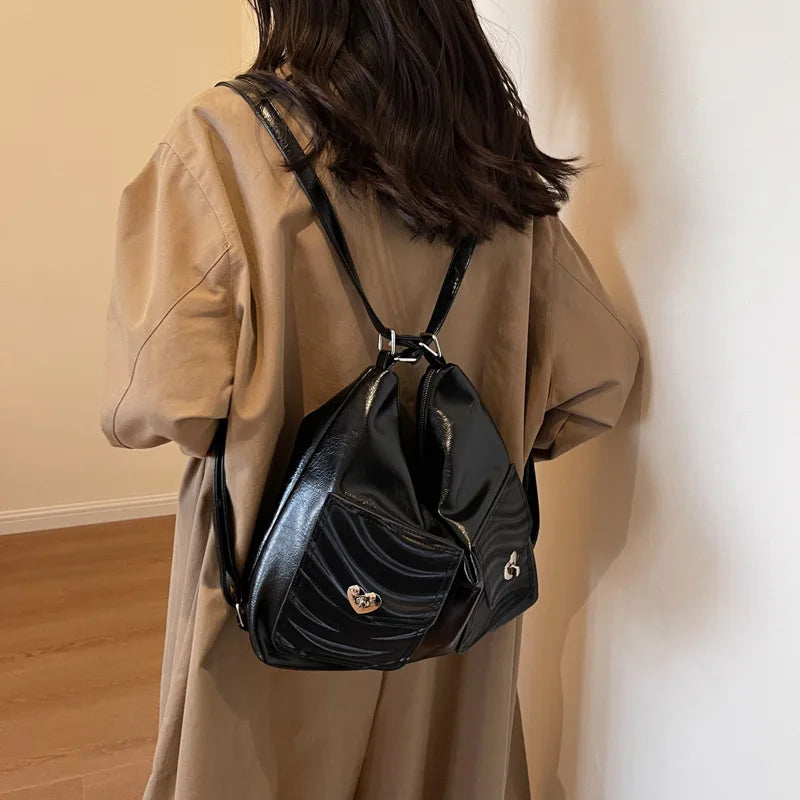 2024 Trendy Casual Niche Design Women's Shoulder Bag Vintage Multi-Use Backpack PU Cotton Single Strap Lock for Spring/Summer