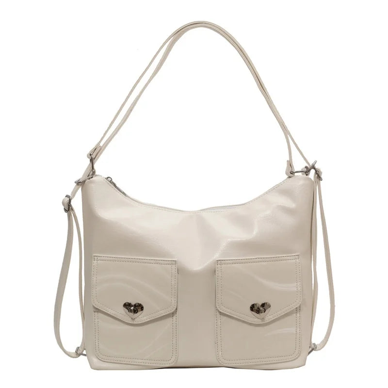 2024 Trendy Casual Niche Design Women's Shoulder Bag Vintage Multi-Use Backpack PU Cotton Single Strap Lock for Spring/Summer