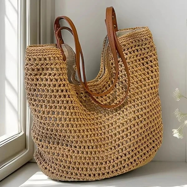 2025 New Casual Hollow Out Shoulder Bag Handmade Weaving Fashion Straw Ladies Shoulder Bag Summer Large Capacity Beach Tote Bag