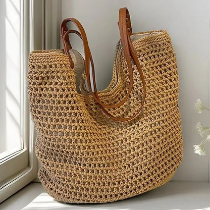 2025 New Casual Hollow Out Shoulder Bag Handmade Weaving Fashion Straw Ladies Shoulder Bag Summer Large Capacity Beach Tote Bag