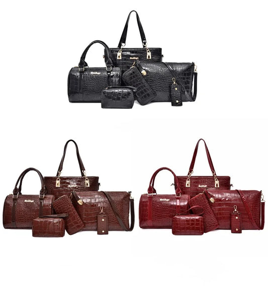 2025 Hot Selling 6 Pcs Brown Color Bag Set Bag Design Ladies Hand Leather Women Wholesale Fashion Purses Handbags