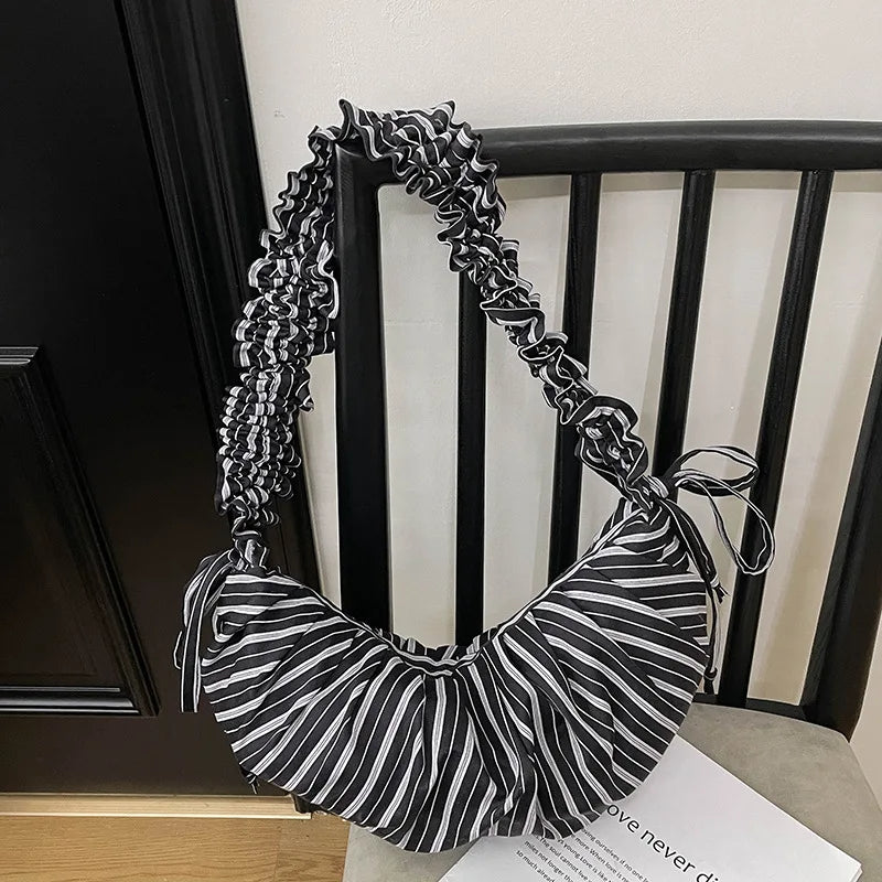 Adjustable Shoulder Strap Single Shoulder Bag Drawstring Bag Women Brand Handbags Zipper PU Lady Stripe Sac a Main Pour Femme