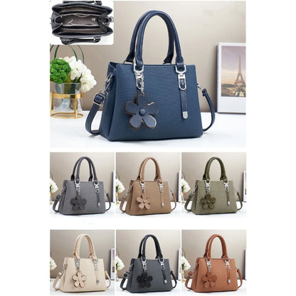 Minimalist Stylish PU Handbags Classical Pure Color Single Shoulder New Crossbody Bag Flower Pendant Fashion Bags for Women
