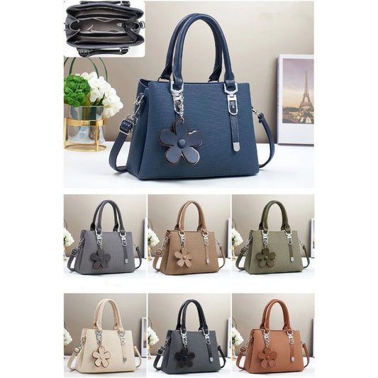 Minimalist Stylish PU Handbags Classical Pure Color Single Shoulder New Crossbody Bag Flower Pendant Fashion Bags for Women