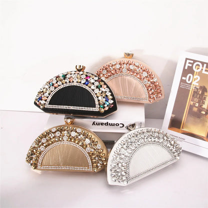Factory Party Gathering Designer Taschen Evening Bags New Fan-Shaped Rhinestone Crossbody Bag Pu Clip Buckle Ladies Purse Luxury