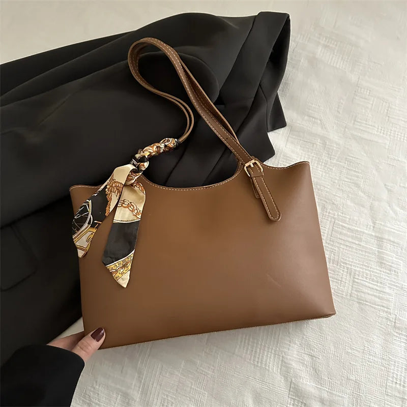 2025 Spring New High-End Retro Style Ins Tote Bag Zipper Cross Polyester Handbag with Silk Scarf Versatile Handbags for Women