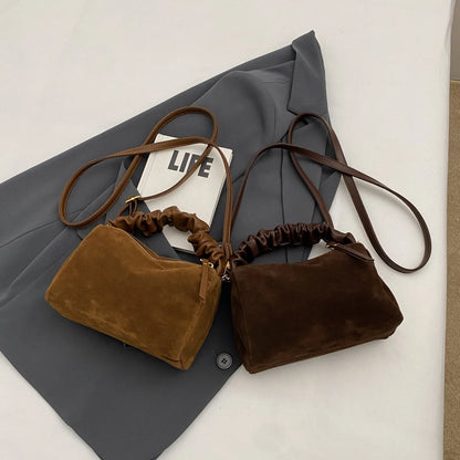 Fashion Simple Handbag 2025 Pure Color Frosted Shoulder Crossbody Bag Luxury Retro Suede Personalized Small Square Bag Female