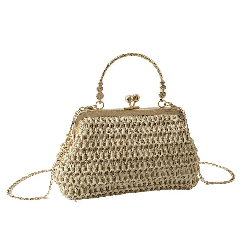 2025 Simple and Fashionable Shell Shoulder Handbag Straw Handbag Design Summer Woven Bohemian Evening Handbag for Women