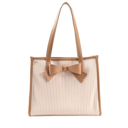 Bow Tie Collision Color Popular Bag Female 2024 New Tide Fashion Large Capacity Shoulder Bag Pu Leather Korean Handheld Tote Bag