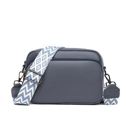 Genuine Leather Women's Bag 2024 New Head Layer Soft Cowhide Trendy Woven Shoulder Bag Casual Wide Shoulder Strap Square Bag