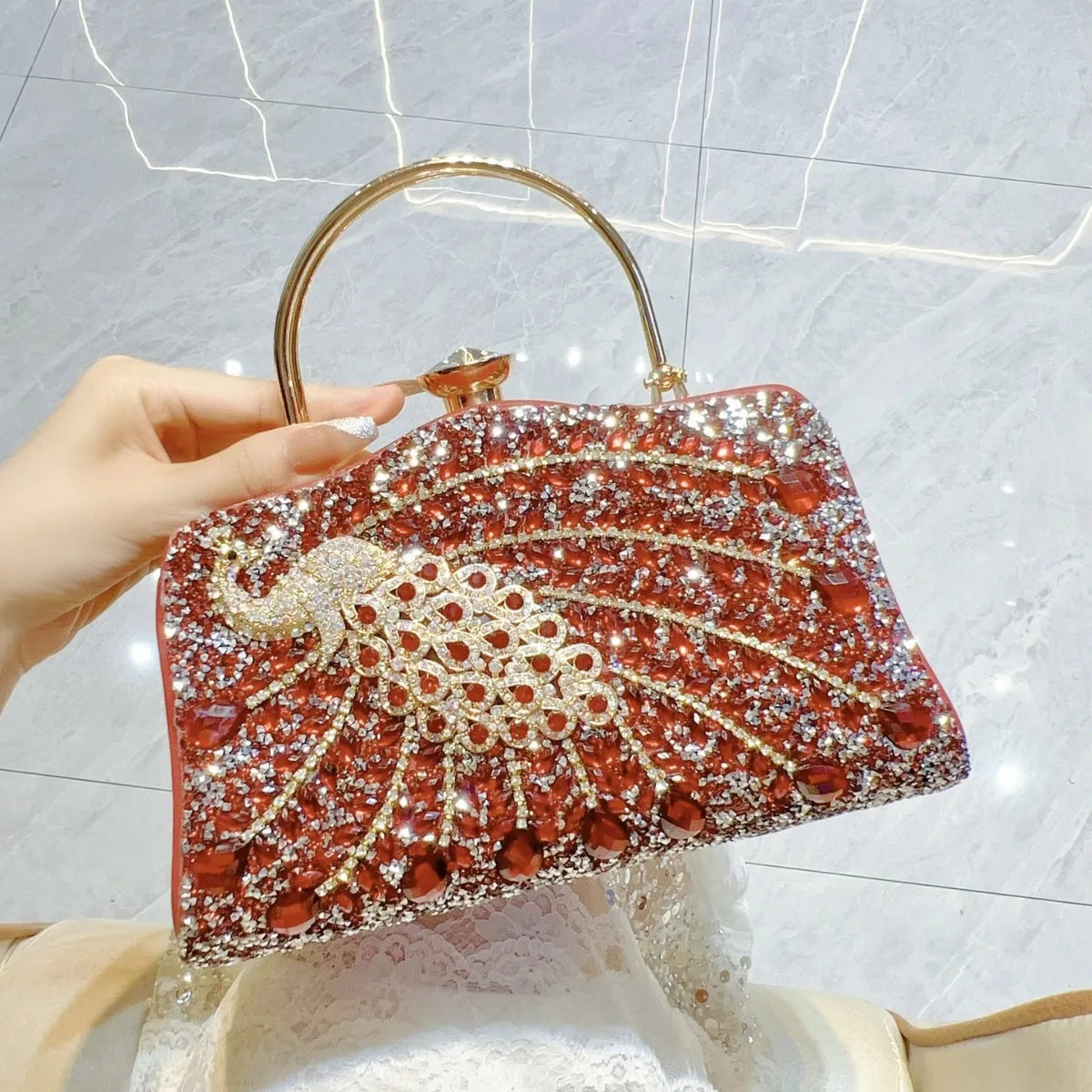 2025 Sac Main Femme Ladies Women Brand Handbags  Sparkly Rhinestone Sequin Glitter Bag Clutch Bag  Full Diamond Dinner Bag
