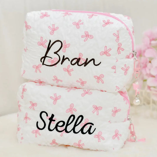 Personalized Letter Bow Makeup Bag With Bow Design Custom Name Makeup Bags Monogram Cosmetic Bag for Women