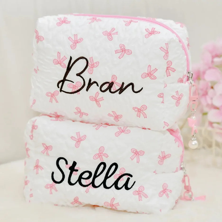 Personalized Letter Bow Makeup Bag With Bow Design Custom Name Makeup Bags Monogram Cosmetic Bag for Women