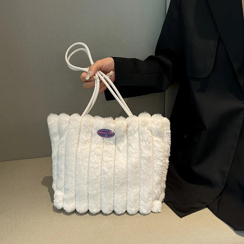 Large Capacity Plush  Women's Tote Bag New Fashion and Versatile Shoulder Bag Leisure Ball Pattern Lightweight Woman Bags