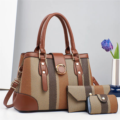 High Aesthetic Three-Piece Set New Tote Bags Large Capacity PU Plaid Pattern Crossbody Bags Elegant Fashion Bags for Women